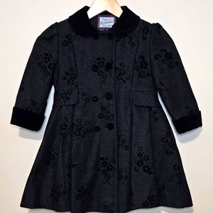 Rothschild Girls' Gray Wool Black Floral Coat with Velvet Accents Lined Sz 3T